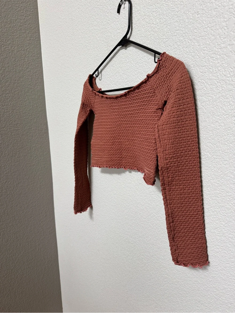 Free People Textured Smocked Long Sleeve Crop Top Women’s XS/S Brick Red